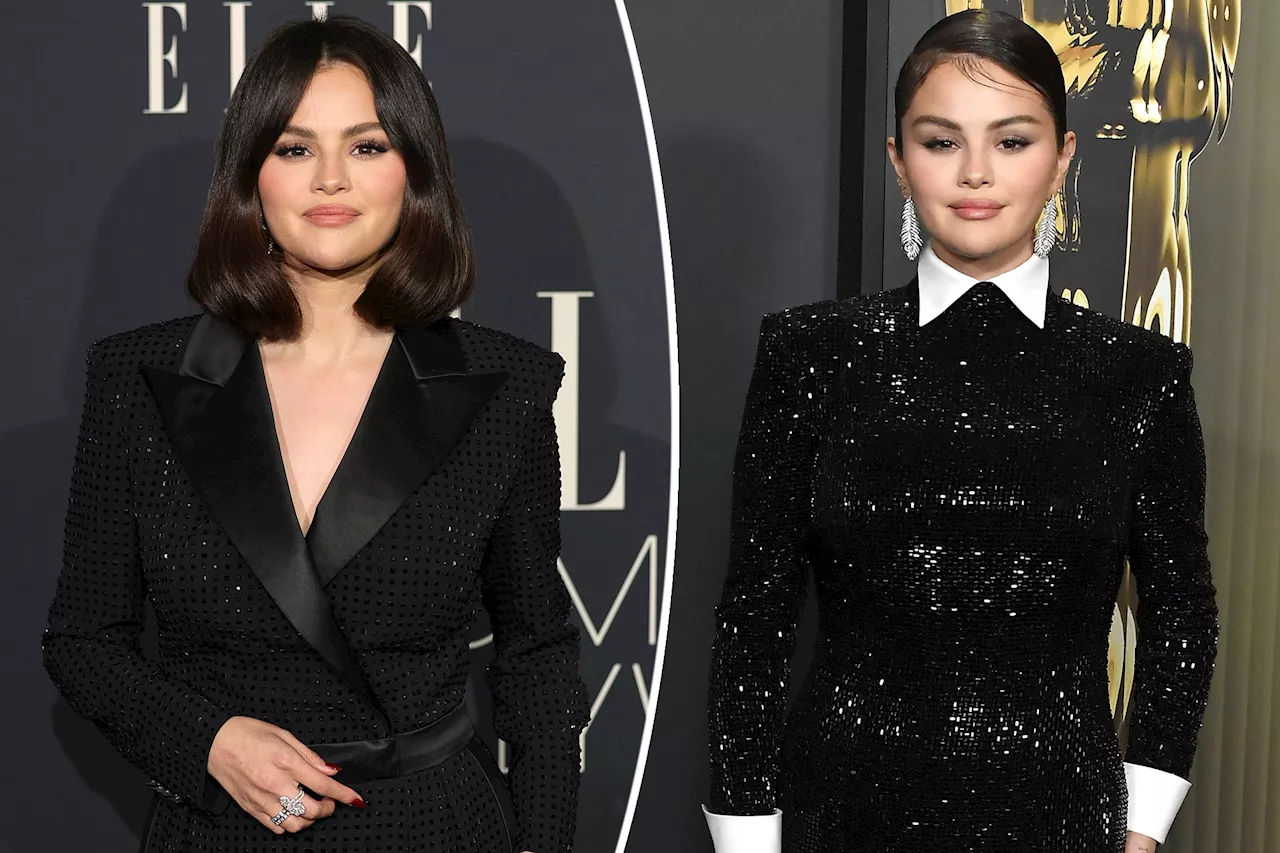 Selena Gomez goes glam in back-to-back sparkling tuxedo-inspired red carpet looks