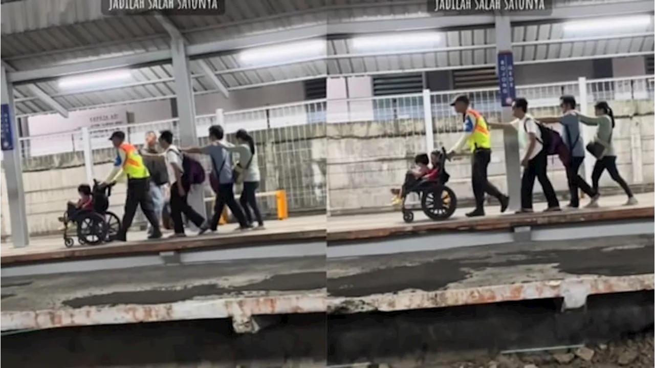 Warganet Puji Sekuriti KRL Bantu Dorong Kursi Roda dan Tuntun 3 Orang Disabilitas