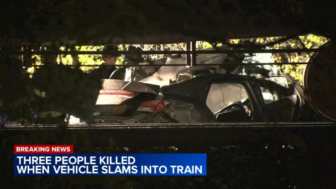 3 dead after car crashes into train in Harvey, officials say