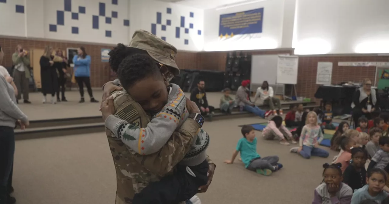 Army mom surprises son at Denver elementary school after 5-month deployment