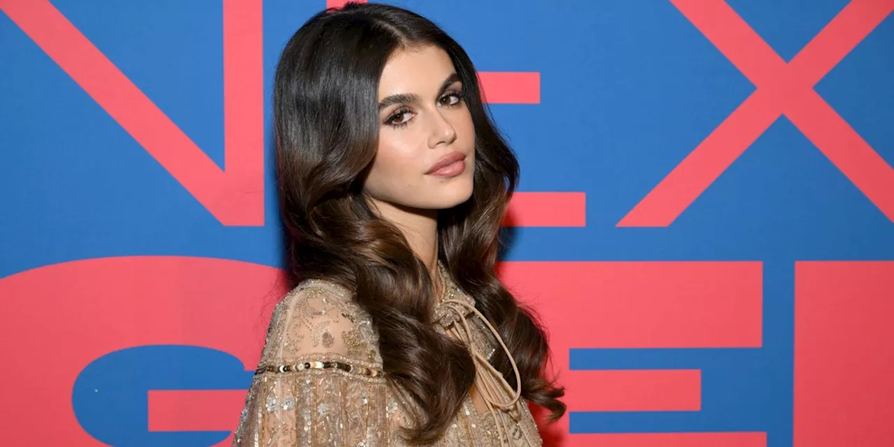 Kaia Gerber Looks Like a Schoolgirl Flapper in Frilly Gold Set