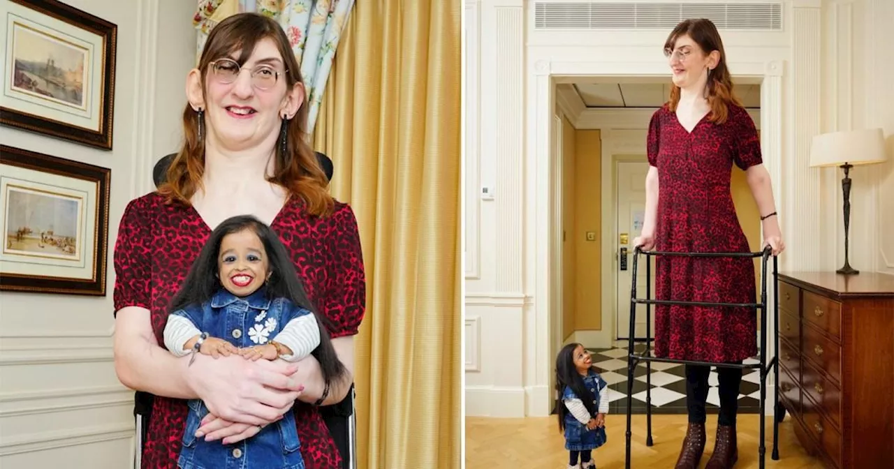 The moment world's tallest and shortest women meet up