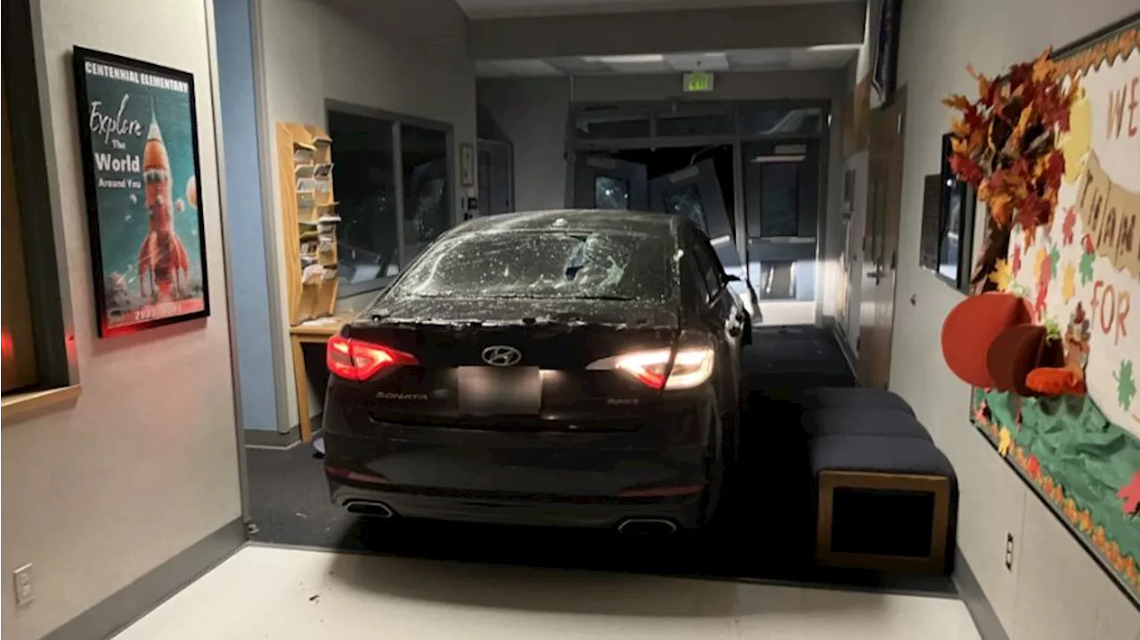 Stolen car slams into Pierce County elementary school, young suspects on the loose