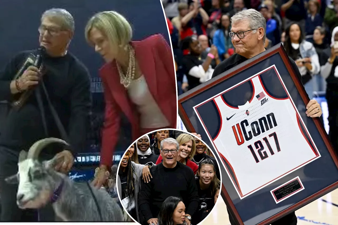 Geno Auriemma becomes all-time winningest NCAA basketball coach -- and UConn brought out a real goat to celebrate