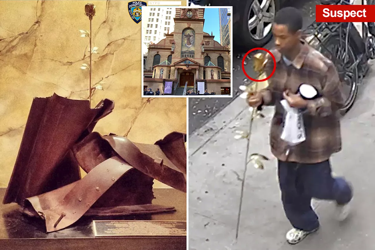 Heartless thief robs NYC church of $3K gold-plated rose forged from 9/11 debris -- but pastor prays he doesn't wallow in jail