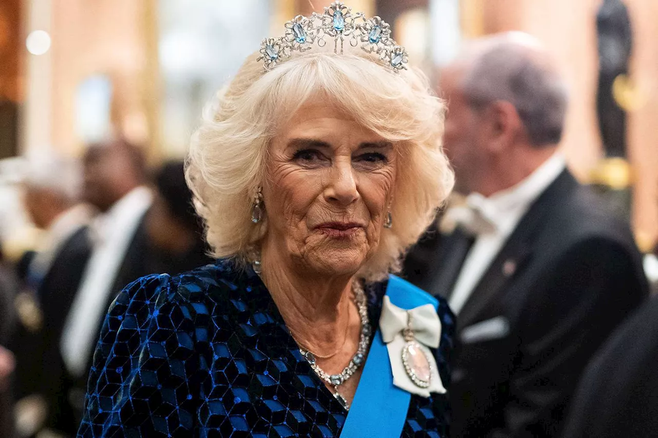 Queen Camilla Debuts Queen Elizabeth's Aquamarine Tiara at Palace Party