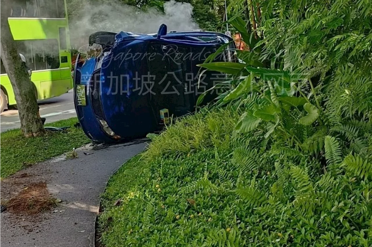 Driver missing after car flips in Yishun accident