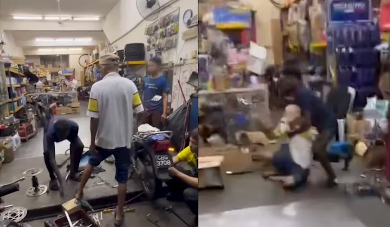 [Watch] Pahang Uncle Pulls Knife In Motorcycle Shop Brawl After Noise Complaint Goes Wrong