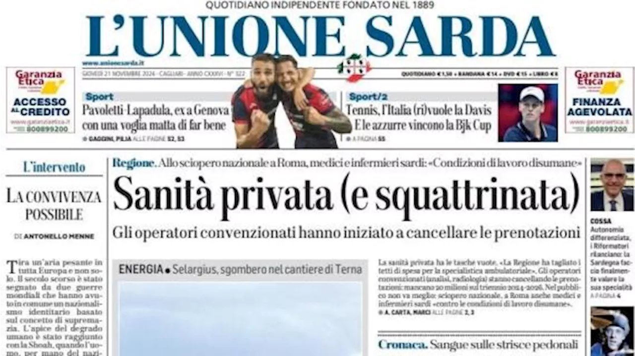 Il Cagliari sfida il Genoa, L'Unione Sarda: 'Pavoletti-Lapadula, ex con voglia di fare bene'