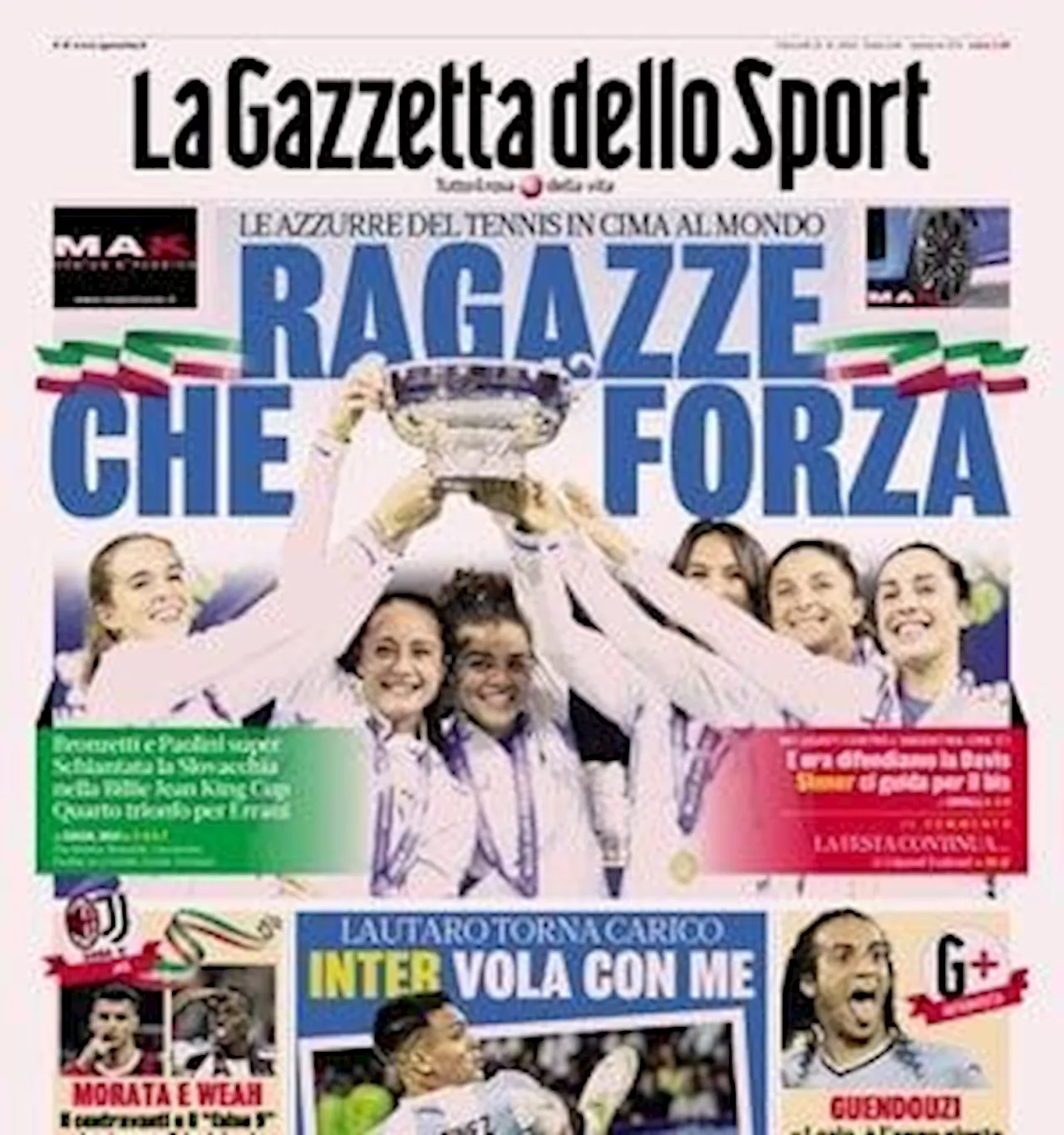 La Gazzetta dello Sport in prima pagina: 'Lautaro torna carico: Inter, vola con me'