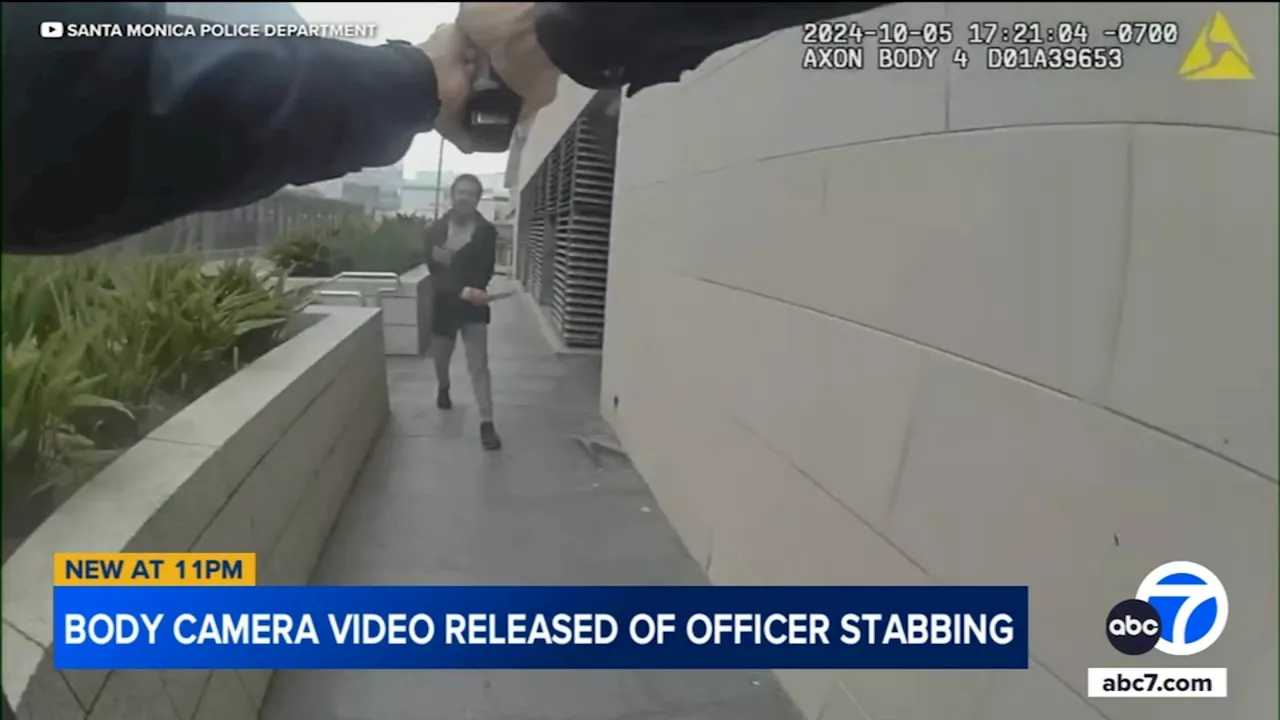 Bodycam video shows knife-wielding man attack cop outside Santa Monica police station