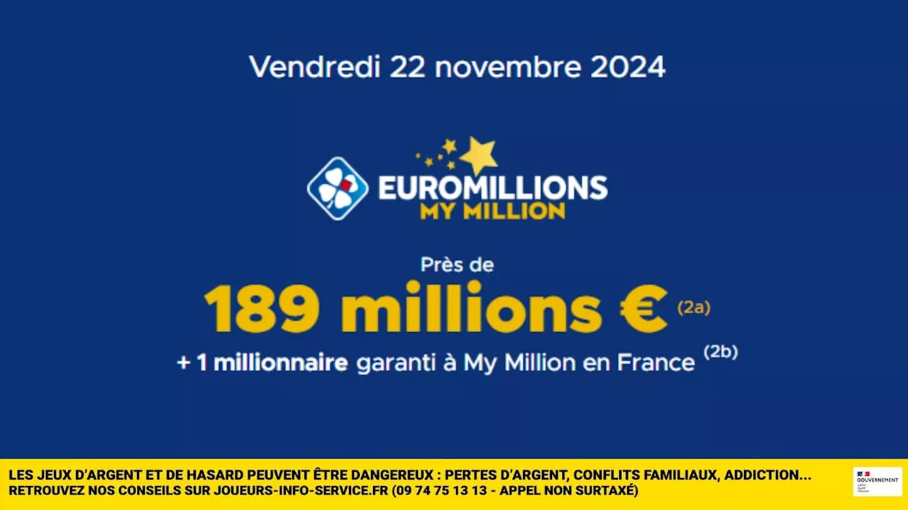 FDJ : 189 millions d'euros sont à gagner à l'EuroMillions aujourd'hui, tentez votre chance