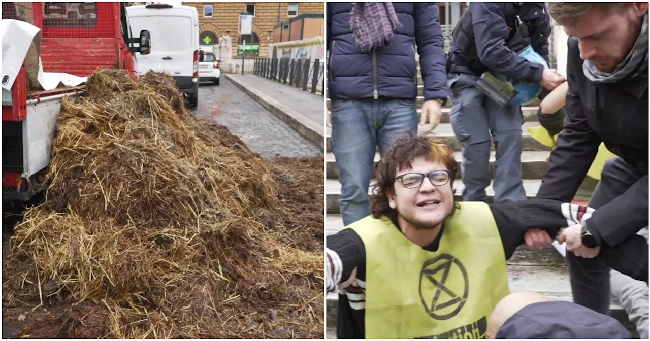 Camion di letame davanti al Viminale, la protesta di Extinction Rebellion: “Vogliamo un’altra…