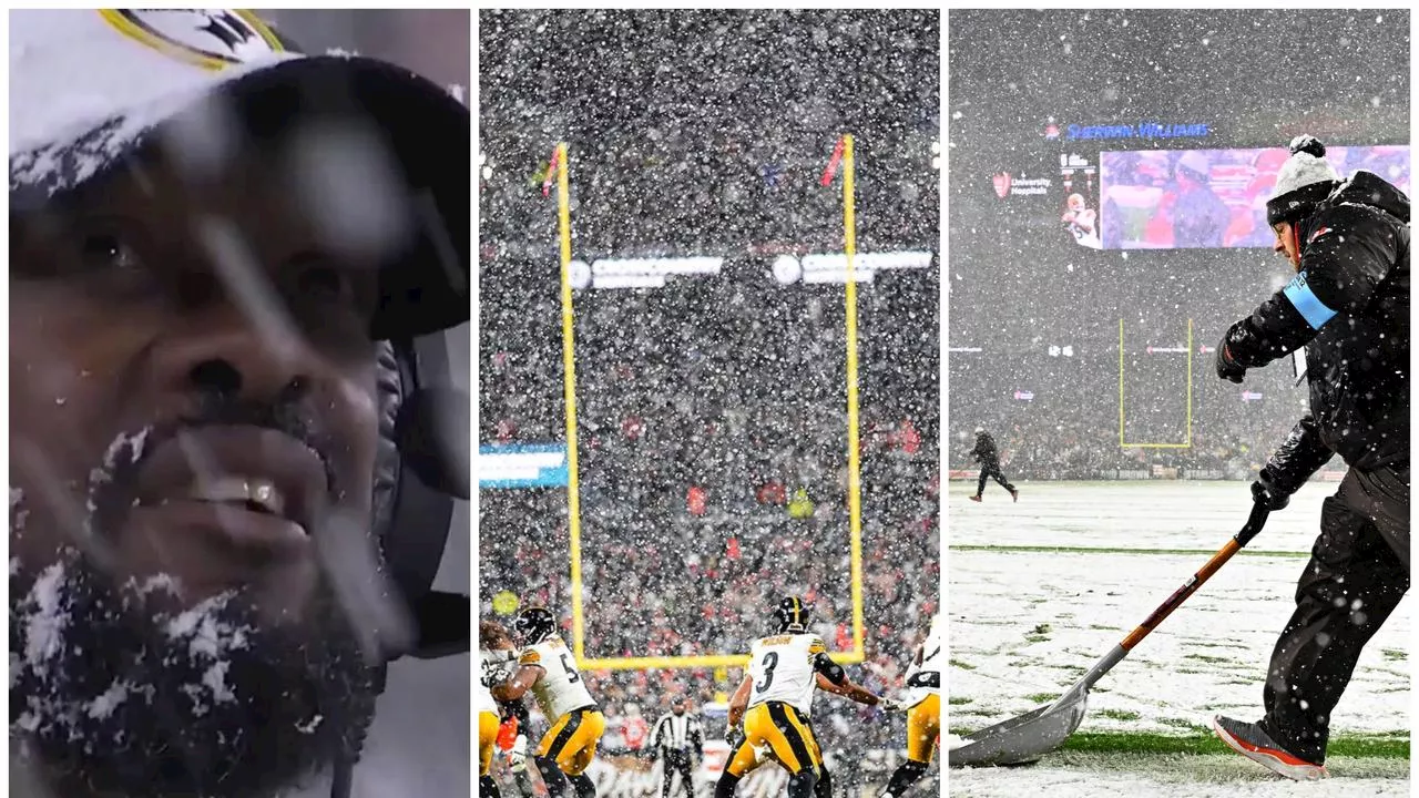 ’This is art’: Stunning images as NFL game blanketed by blizzard before nail-biting upset