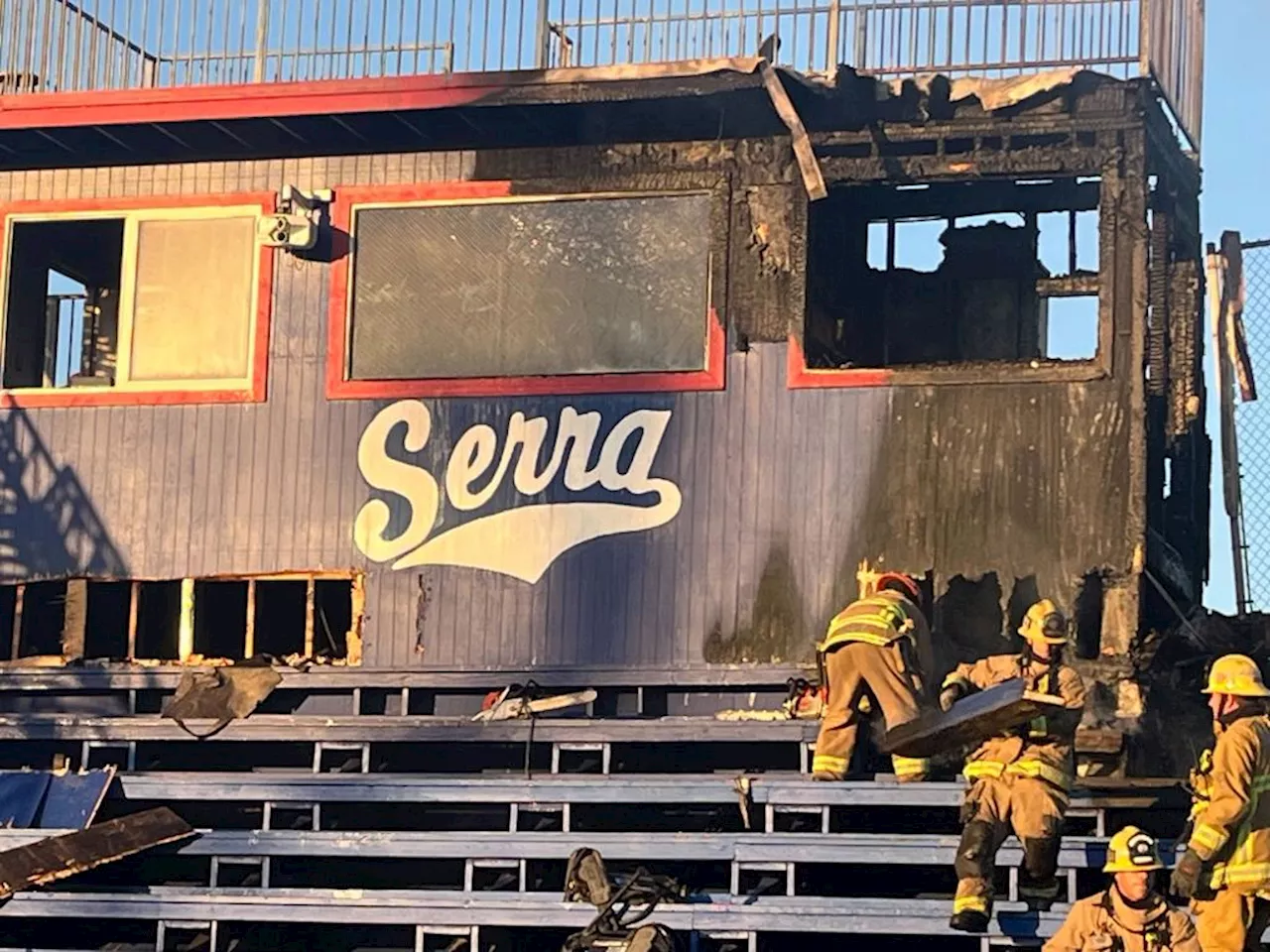 Fire damages bleachers, athletic building at Junipero Serra High School in Gardena