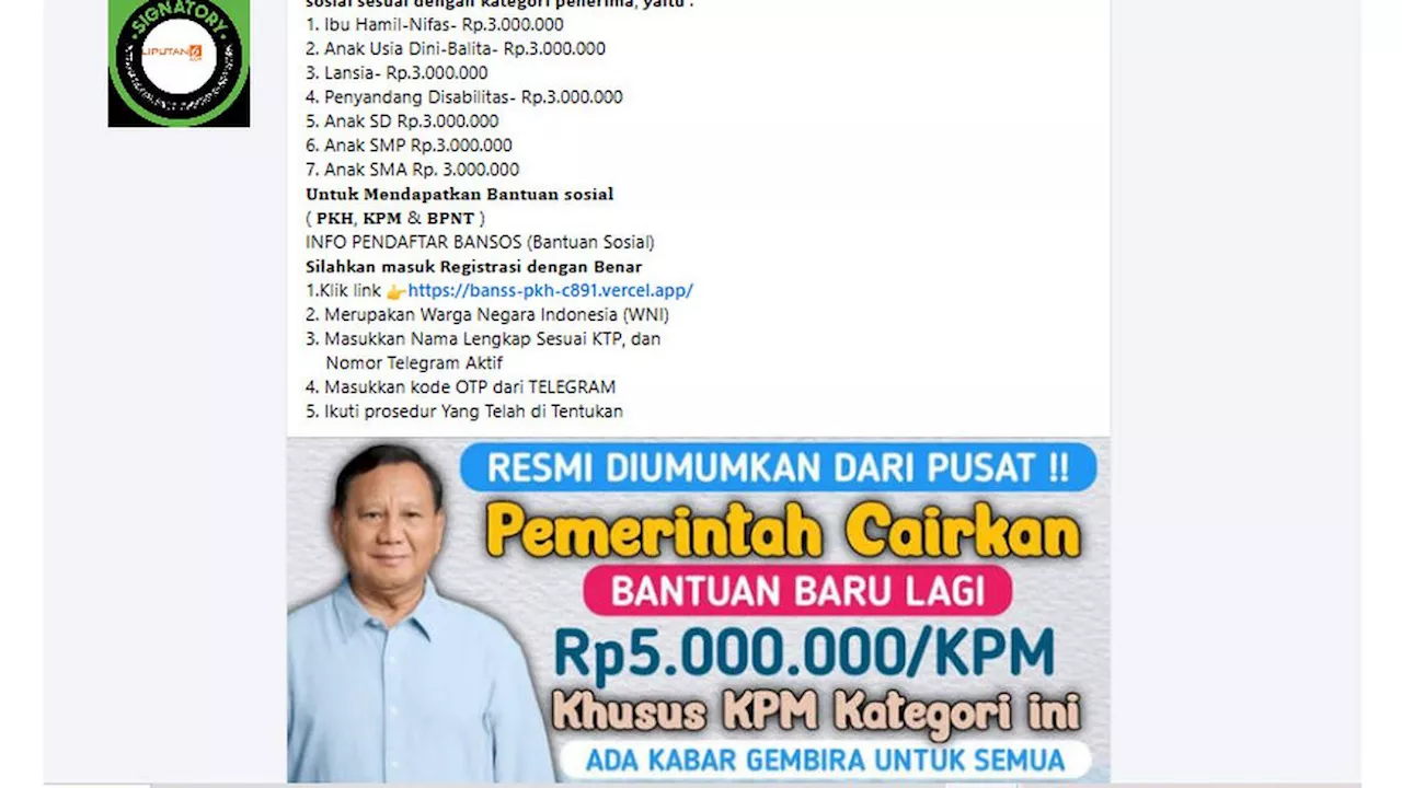 Cek Fakta: Tidak Benar Link Pendaftaran Bantuan Sosial PKH Kategori Ibu Hamil sampai Pelajar