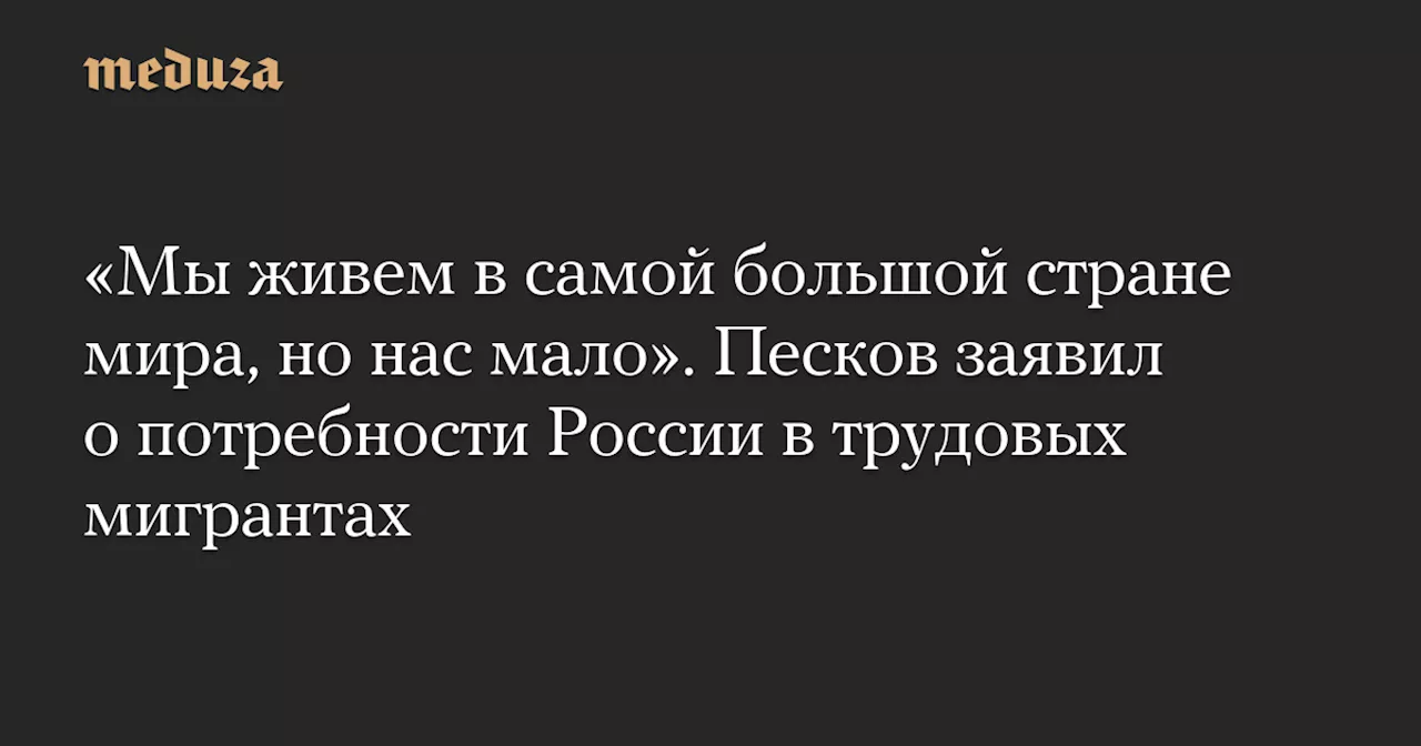 «Мы живем в самой большой стране мира, но нас мало». Песков заявил о потребности России в трудовых мигрантах — Meduza