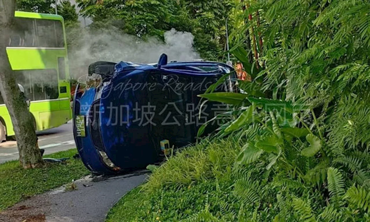 Driver nowhere to be found after Yishun accident that left car flipped on its side