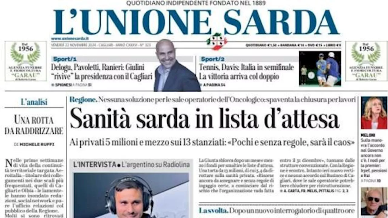 L'Unione Sarda questa mattina: 'Giulini rivive la presidenza con il Cagliari'