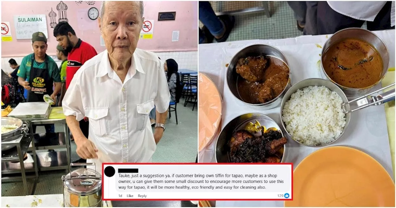 Famous Nasi Kandar Store in Penang Praises Elderly Uncle For Bringing Own Tiffin to Tapau Food