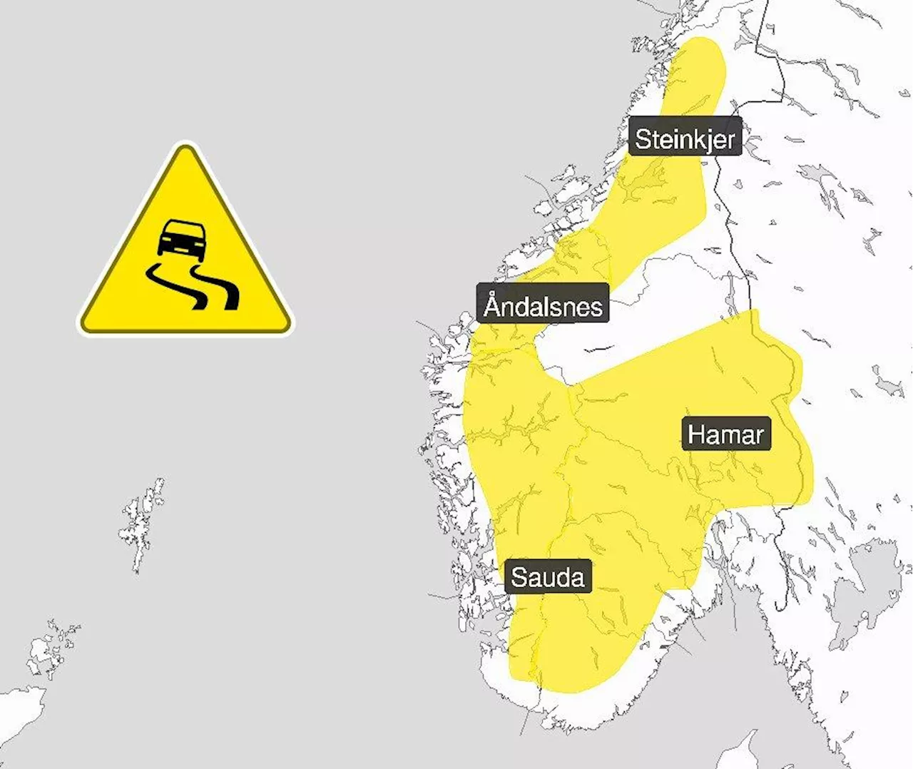 Fare for is og vanskelige kjøreforhold i store deler av Sør-Norge søndag