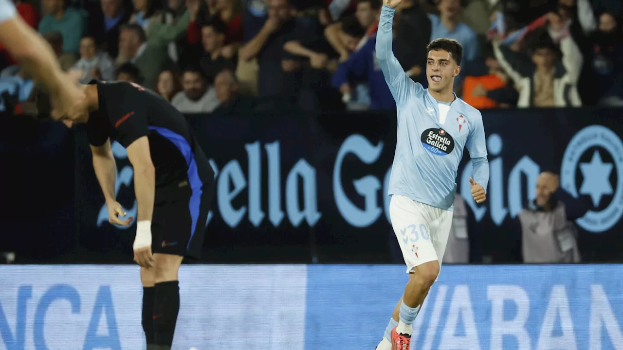 10-man Barcelona concedes two late goals in draw at Celta Vigo