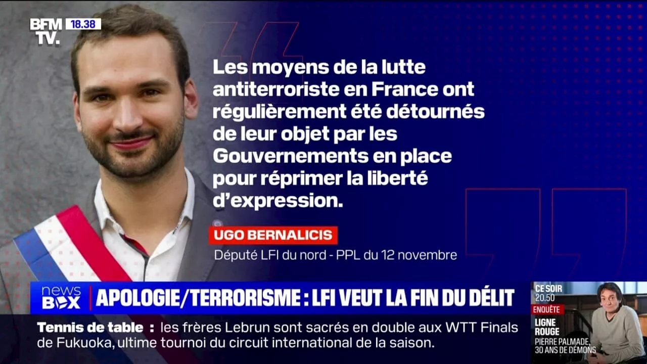 Le député LFI, Ugo Bernalicis, souhaite faire abroger le délit d'apologie du terrorisme