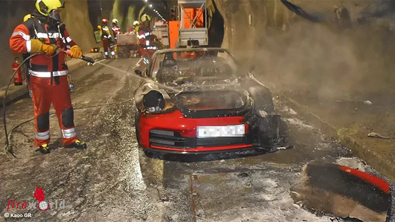 Schweiz: Fahrzeugbrand im Tunnel Munt la Schera in Zernez und Autobrand in Laax