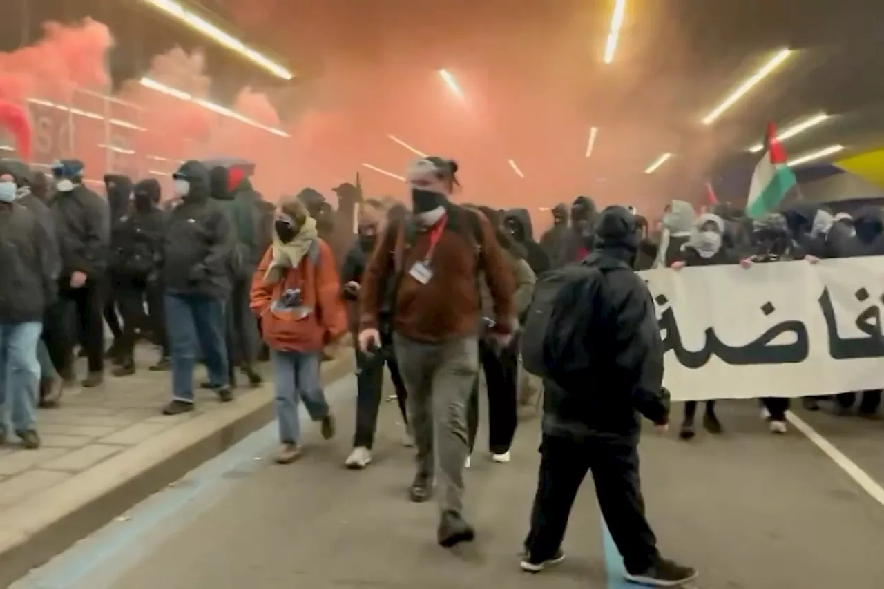 Anti-NATO protest in Montreal erupts in fires, smashed windows, arrests, say police