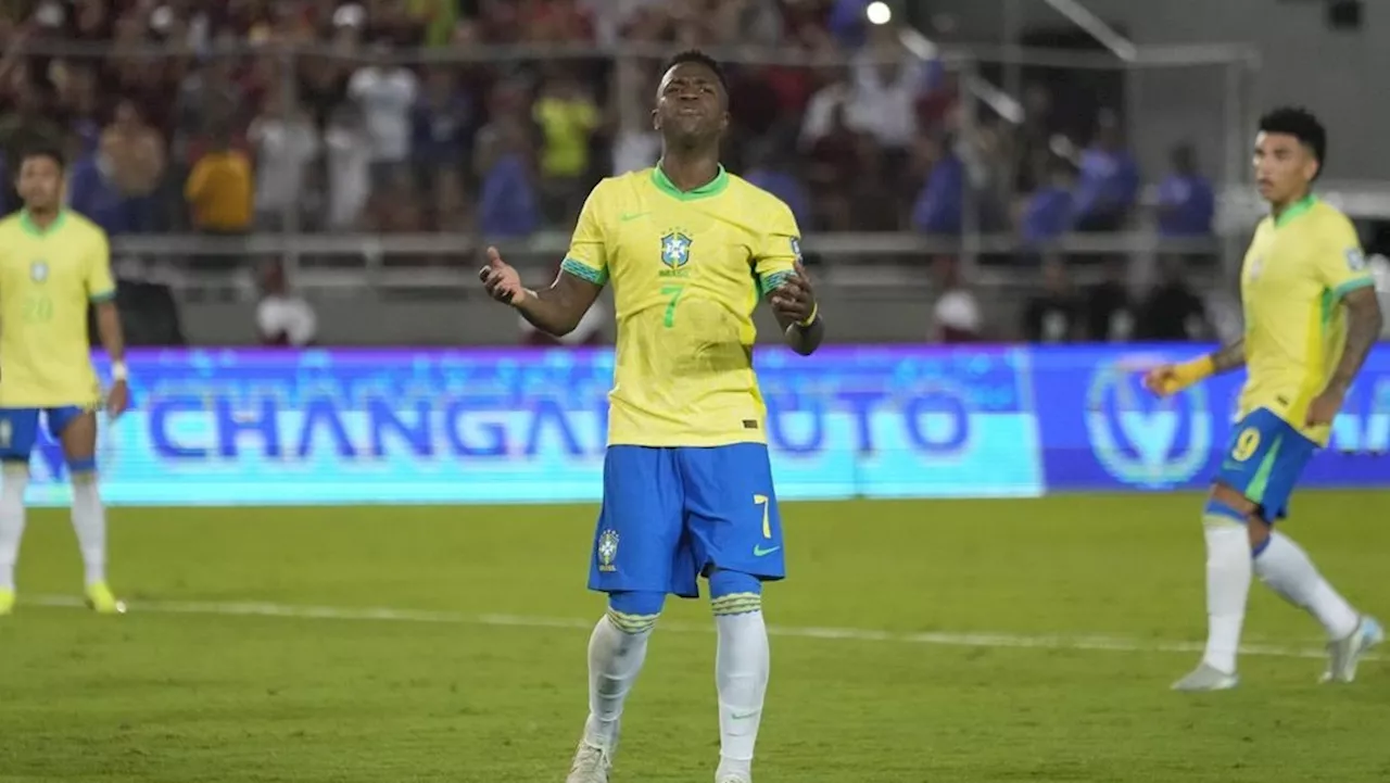 Vinicius misses penalty as Brazil draws at Venezuela in World Cup qualifying