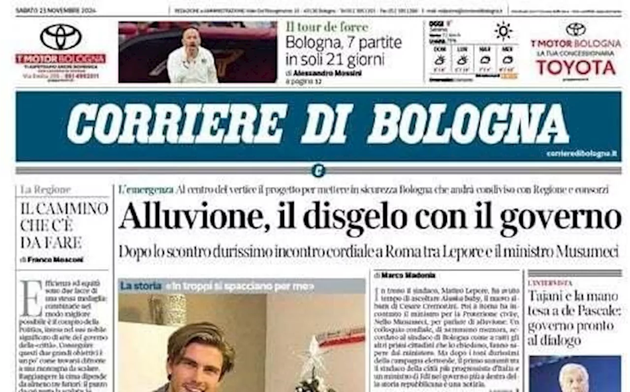 Il Corriere di Bologna in prima pagina: 'Bologna, 7 partite in soli 21 giorni'