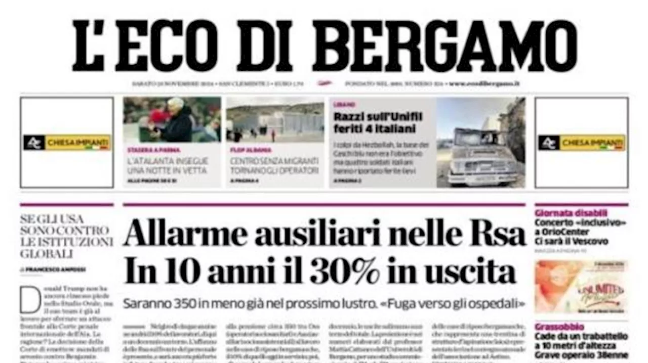 L'Eco di Bergamo scrive in taglio alto: 'L'Atalanta insegue una notte in vetta'