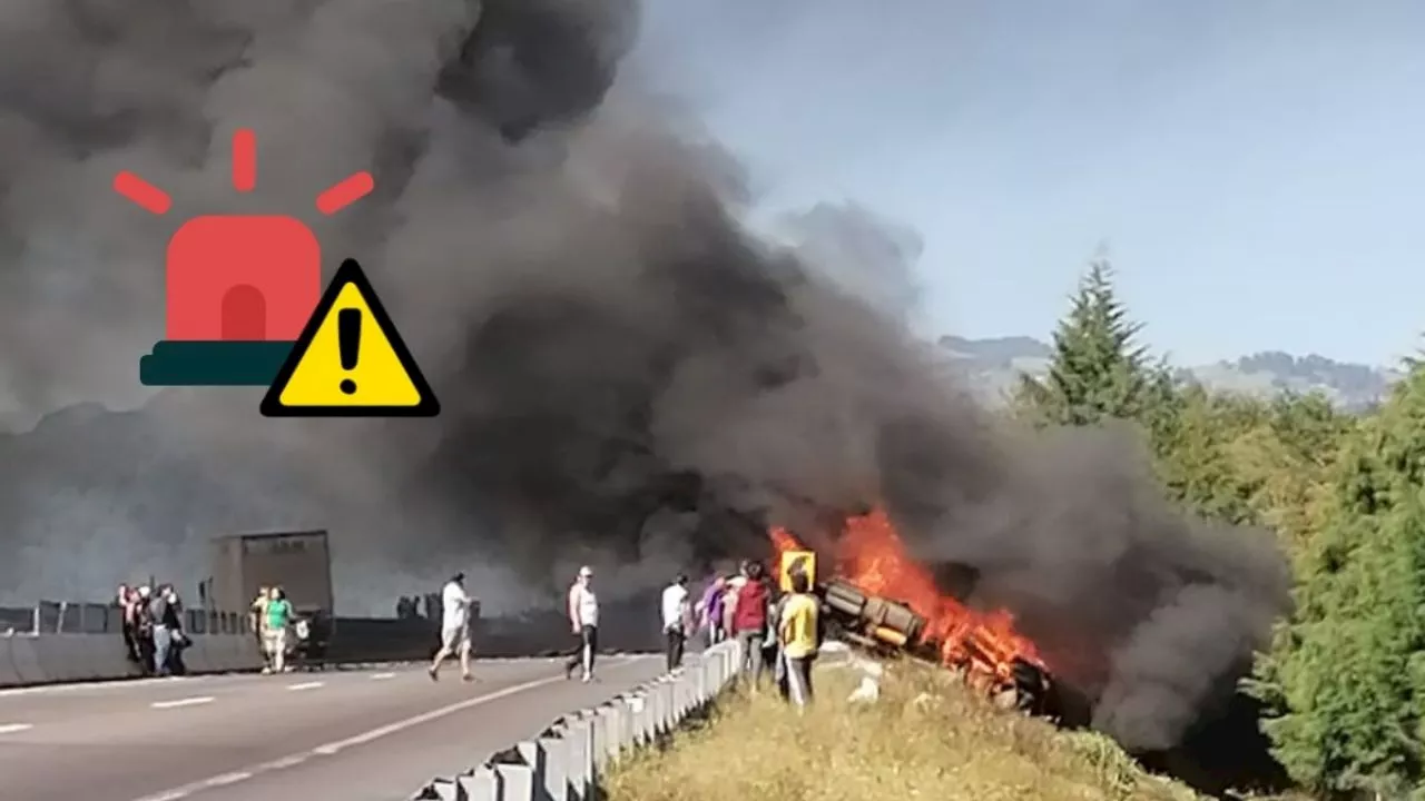 Emergencia en El Fresno: Pipa se incendia en autopista Perote