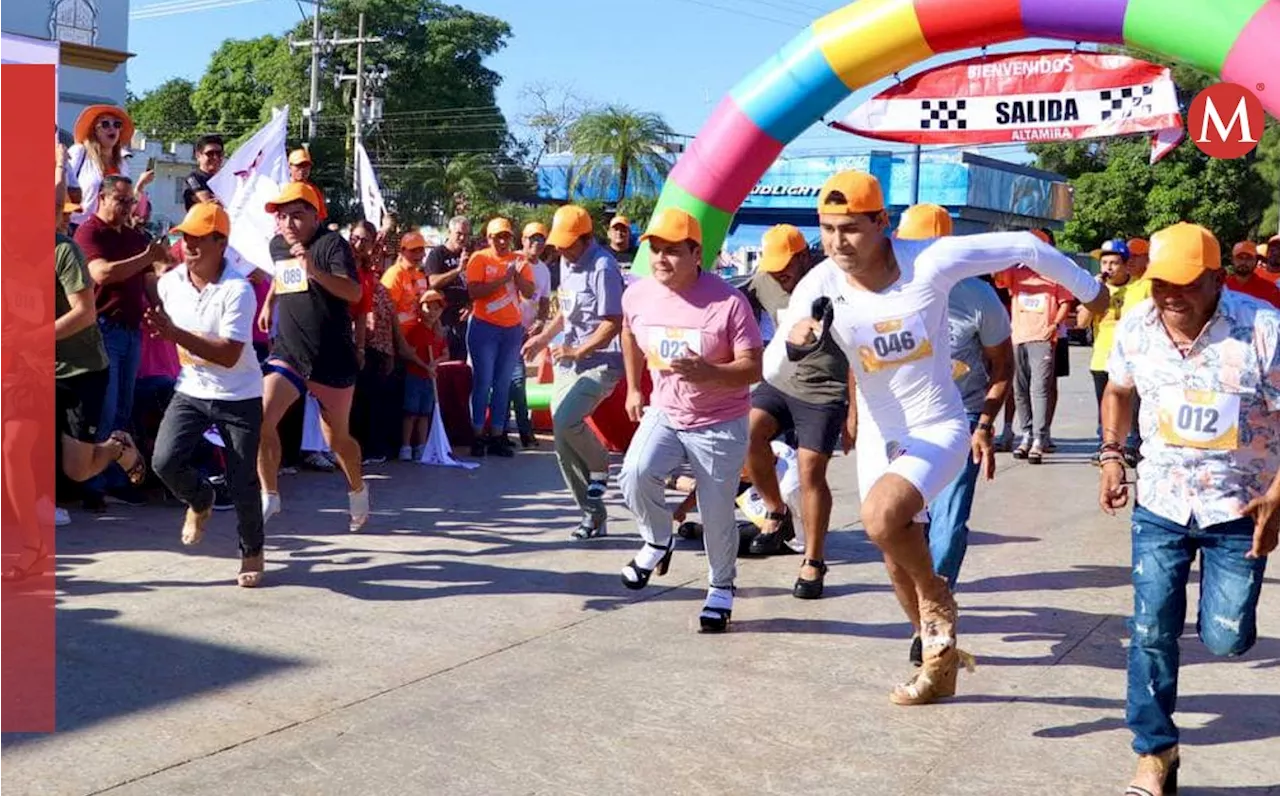 Más de 40 hombres participan en carrera usando tacones y zapatillas en Altamira