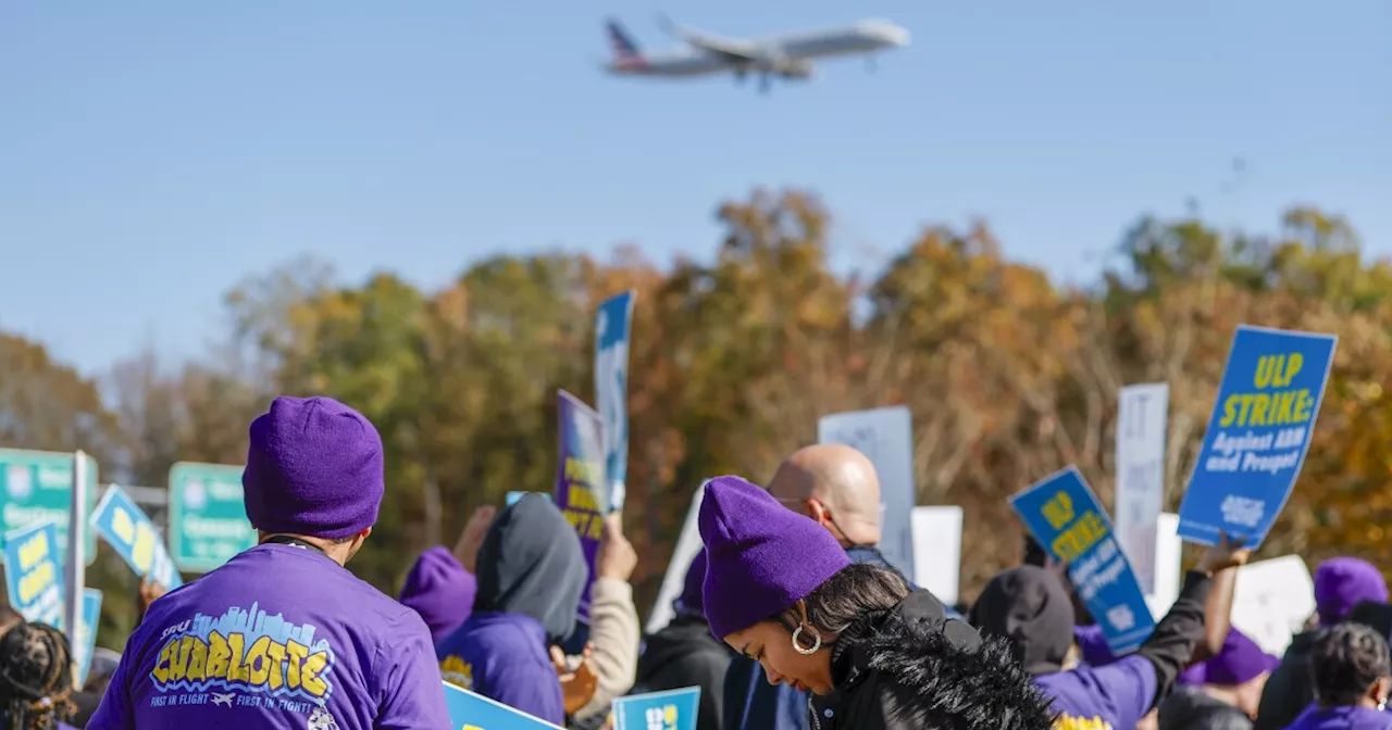 Workers at Charlotte airport, an American Airlines hub, go on strike during Thanksgiving travel week