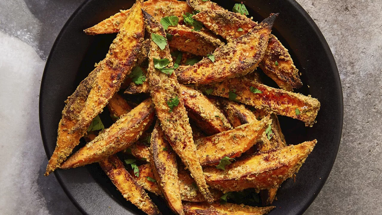 Tahini Roasted Sweet Potatoes make a flavorful Thanksgiving side