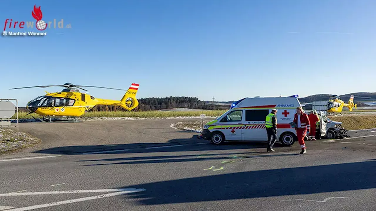 Nö: 2-facher Rettungshubschrauber-Einsatz bei Kreuzungskollision auf B 37 bei Rastenfeld