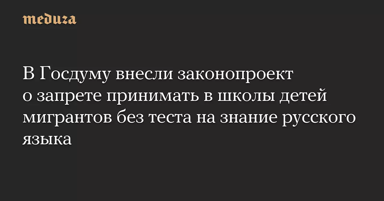 В Госдуму внесли законопроект о запрете принимать в школы детей мигрантов без теста на знание русского языка — Meduza