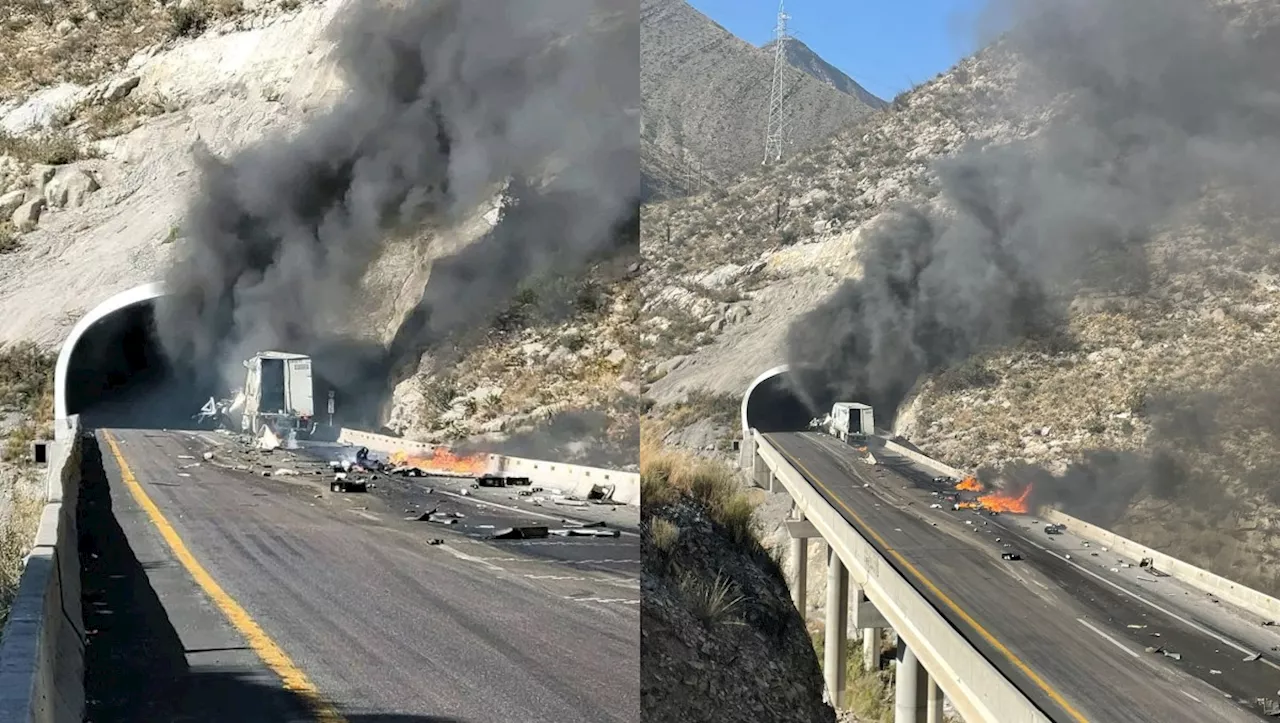 Trailero muere en incendio tras chocar en túnel de carretera Los Chorros en Coahuila