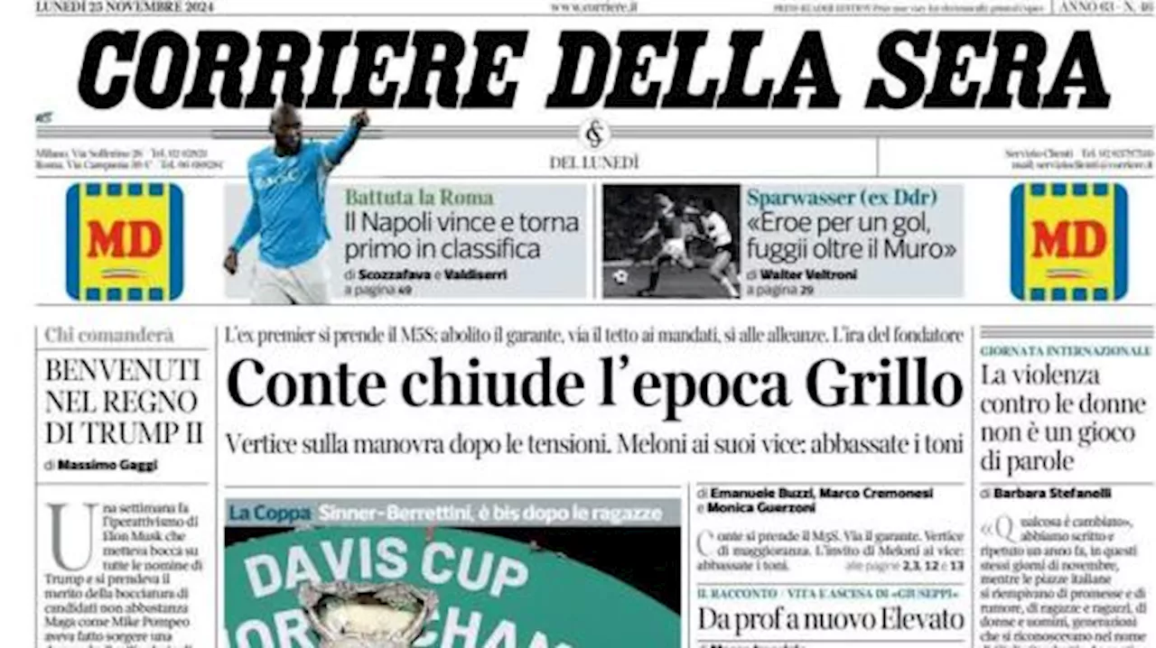 Il Corriere della Sera apre sugli azzurri: 'Il Napoli vince e torna primo in classifica'