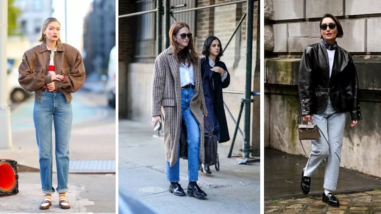 Ideas de mocasines elegantes que combinan con jeans azules en tendencia de Otoño-Invierno 2024