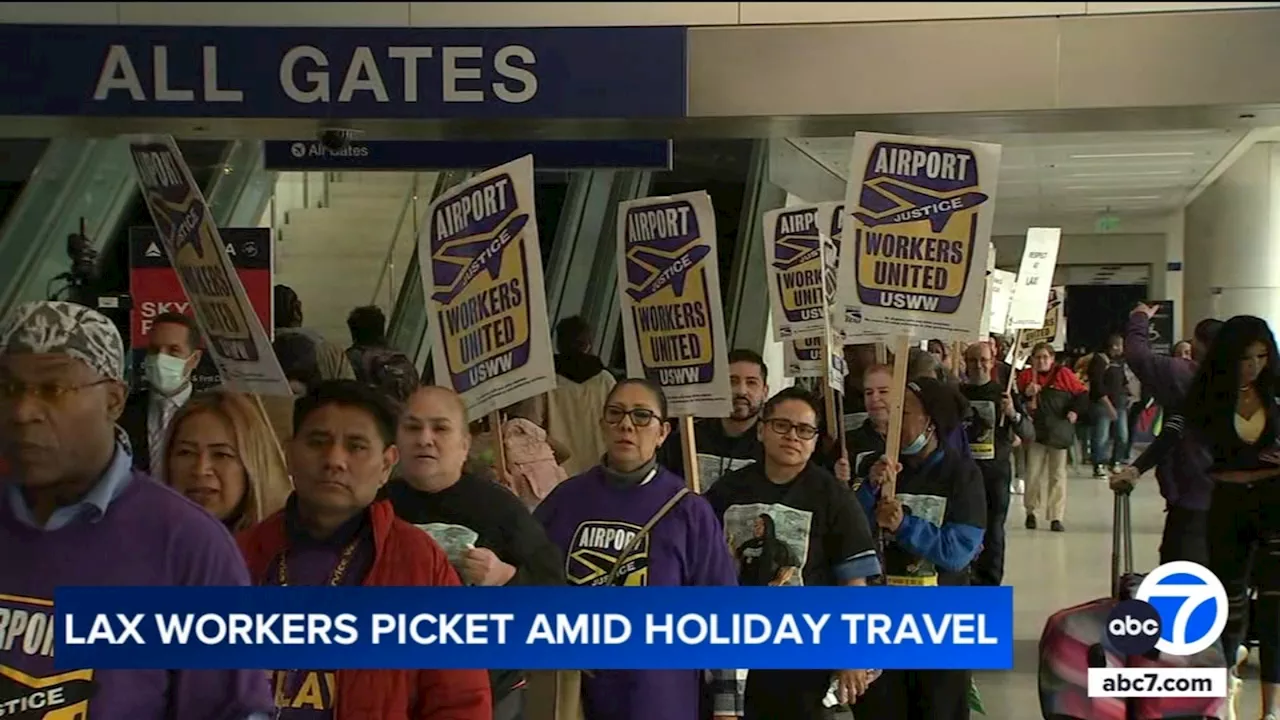 LAX workers hold rally, call for boost in wages as holiday travel season kicks off