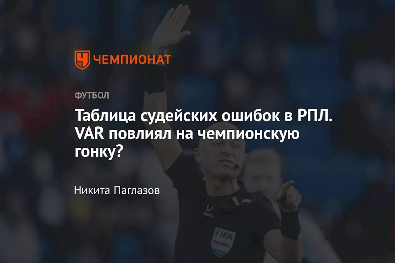 Таблица судейских ошибок в РПЛ. VAR повлиял на чемпионскую гонку?