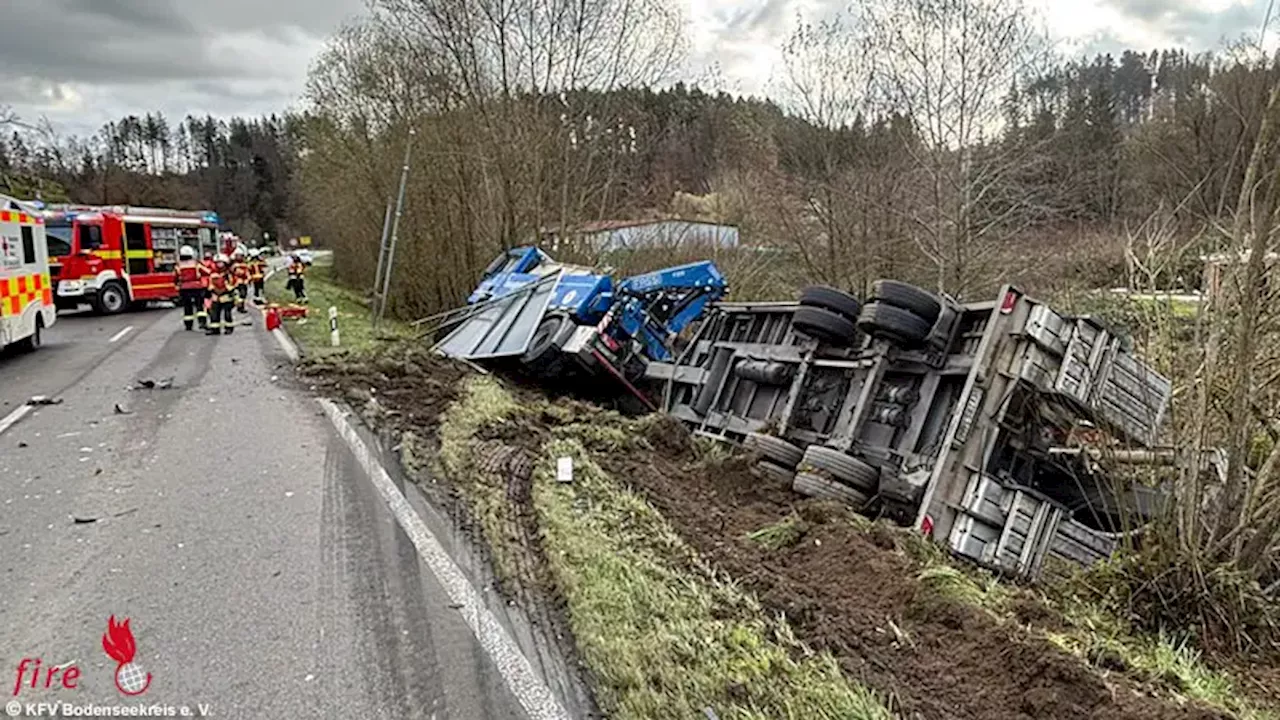 Verkehrsunfall auf Landesstraße L204: PKW und Lastwagen gespann kollidieren