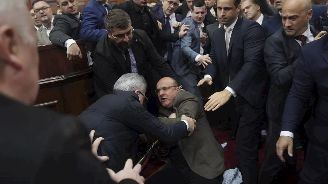 Scuffle in Serbian parliament amid accusations over fatal station roof collapse