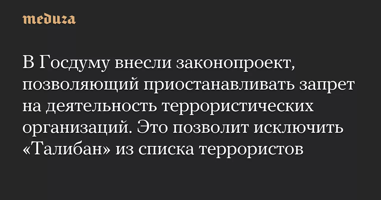 В Госдуму внесли законопроект, позволяющий приостанавливать запрет на деятельность террористических организаций. Это позволит исключить «Талибан» из списка террористов — Meduza