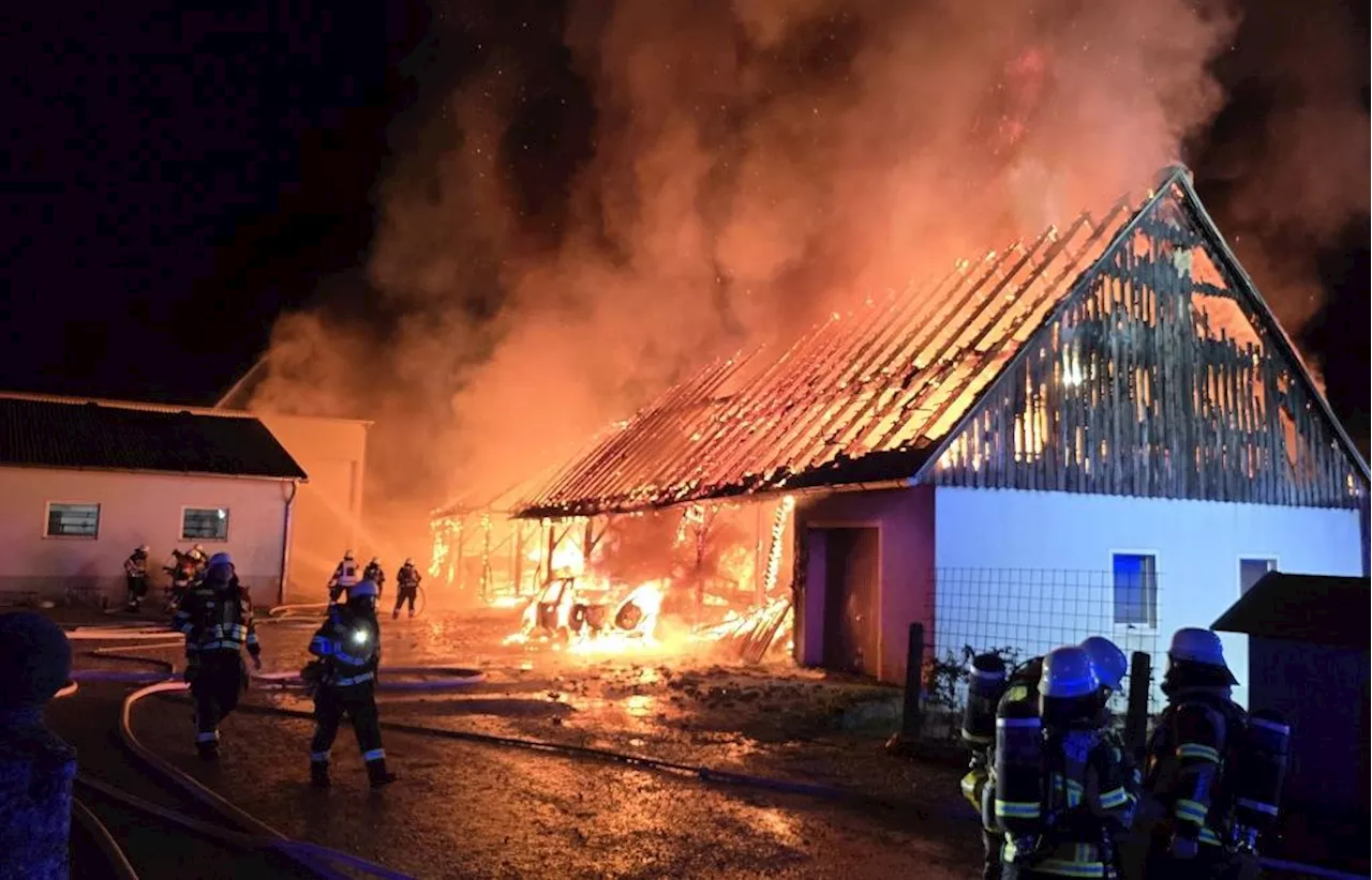 Großbrand auf Bauernhof bei Burglengenfeld – Feuer erfasst zwei Scheunen, zwei Pferde gerettet