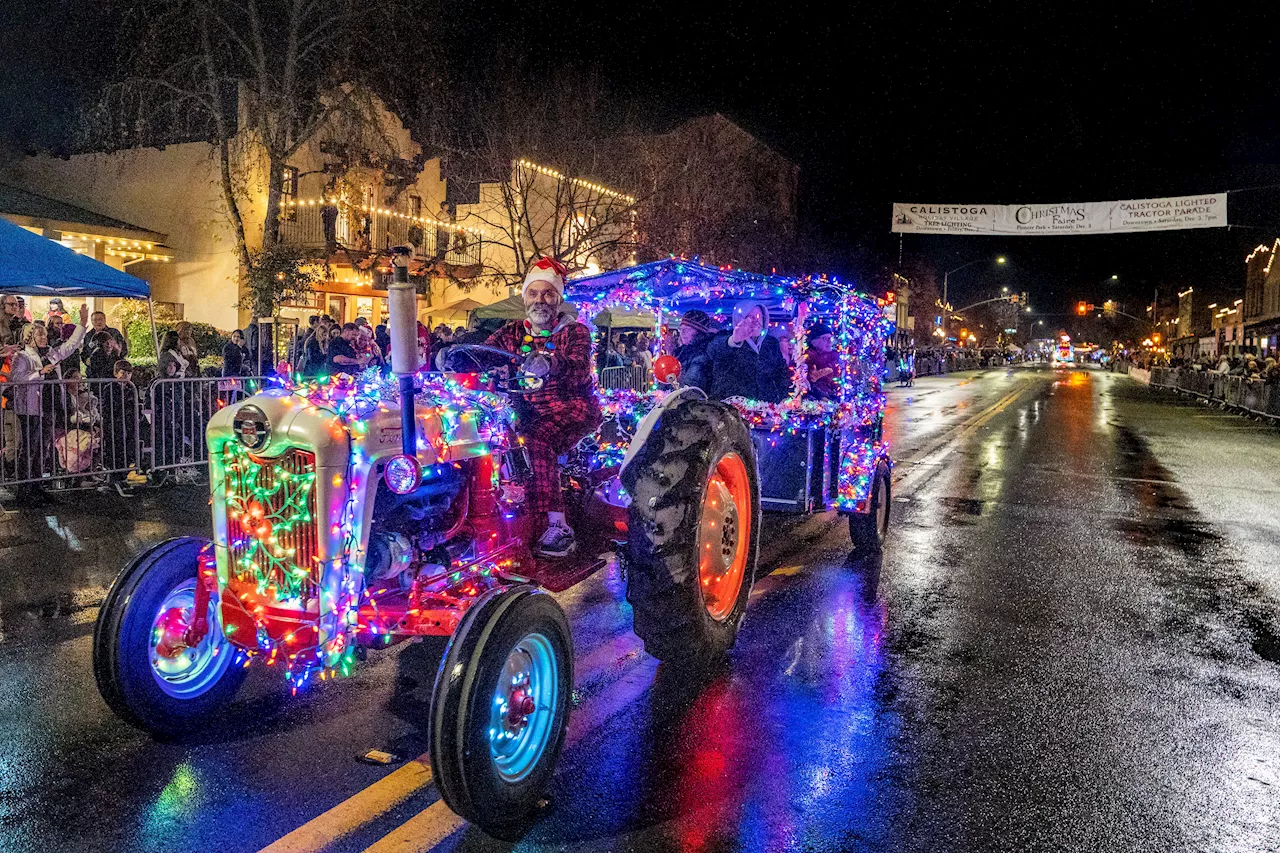 The lighted tractors of Calistoga prepare to powerfully parade