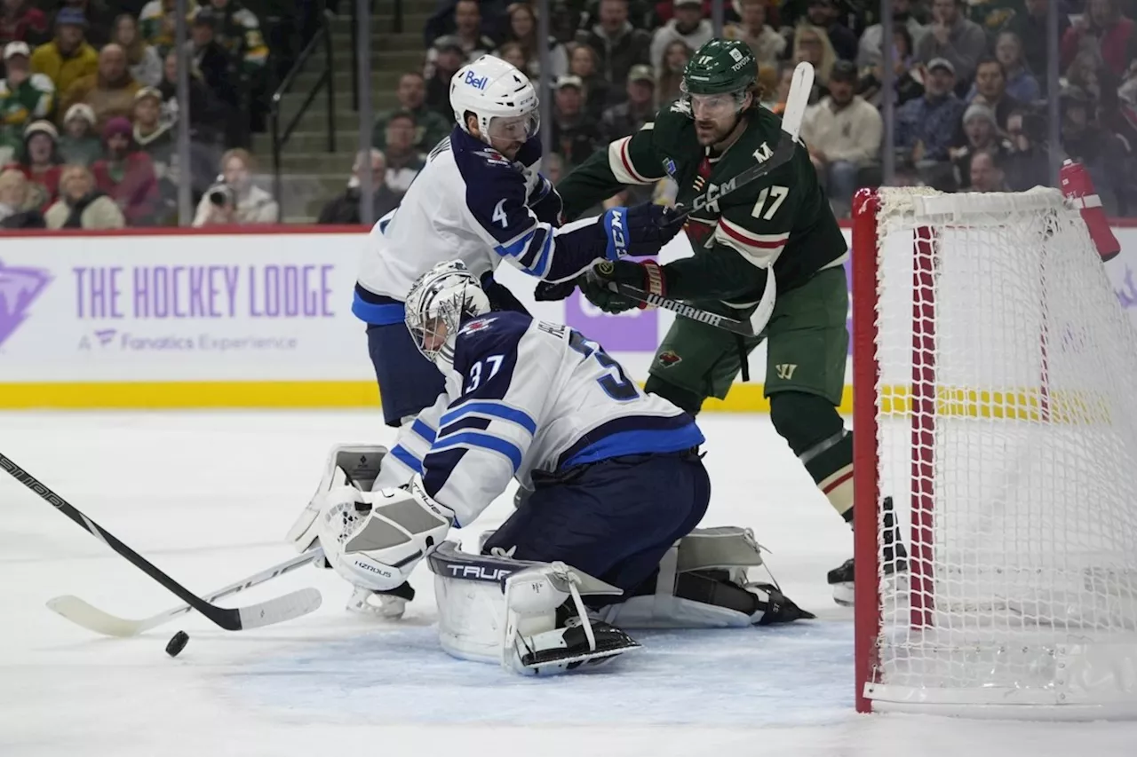 Hellebuyck makes 43 saves, Iafallo scores twice to give Jets 4-1 win over Wild