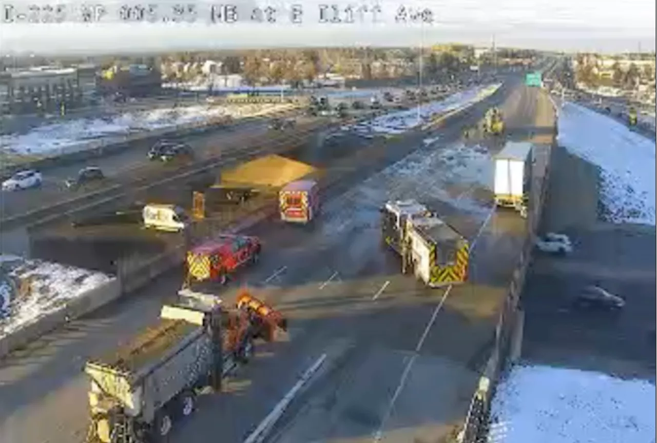 Multi-vehicle crash, fuel spill closes right lane of Interstate 225 northbound